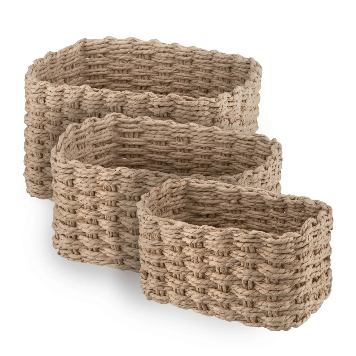 შესანახი კალათა ARDESTO Set of wicker storage baskets Prestigio (3.3/2.2/1.4l), 3 items, paper twine, beige