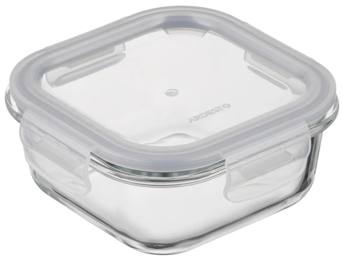 საკვების კონტეინერი Ardesto Food storage container Gemini 0.5l, borosilicate glass, plastic, square, transparent
