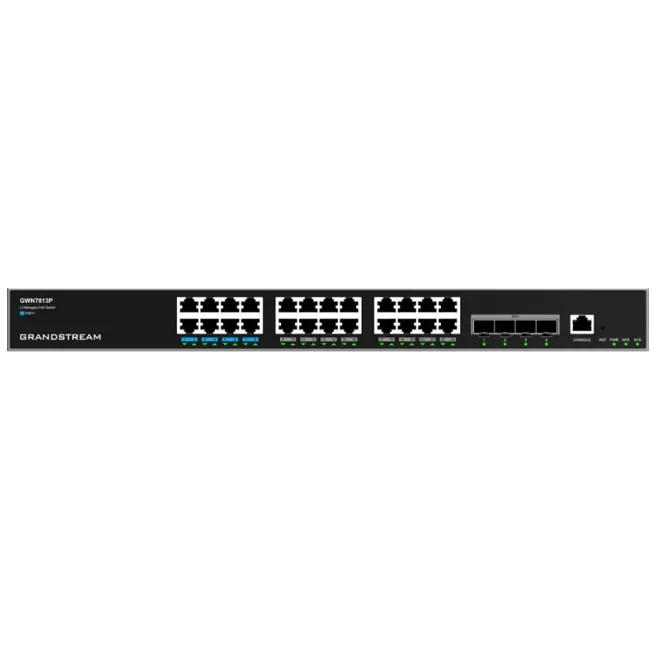 PoE სვიჩი Grandstream GWN7813P, Enterprise Layer 3 Managed Network Switch, 24-ports Gigabit Ethernet, PoE/PoE+ (360W), 4-SFP,Desktop, wall-mount, or rack-mount