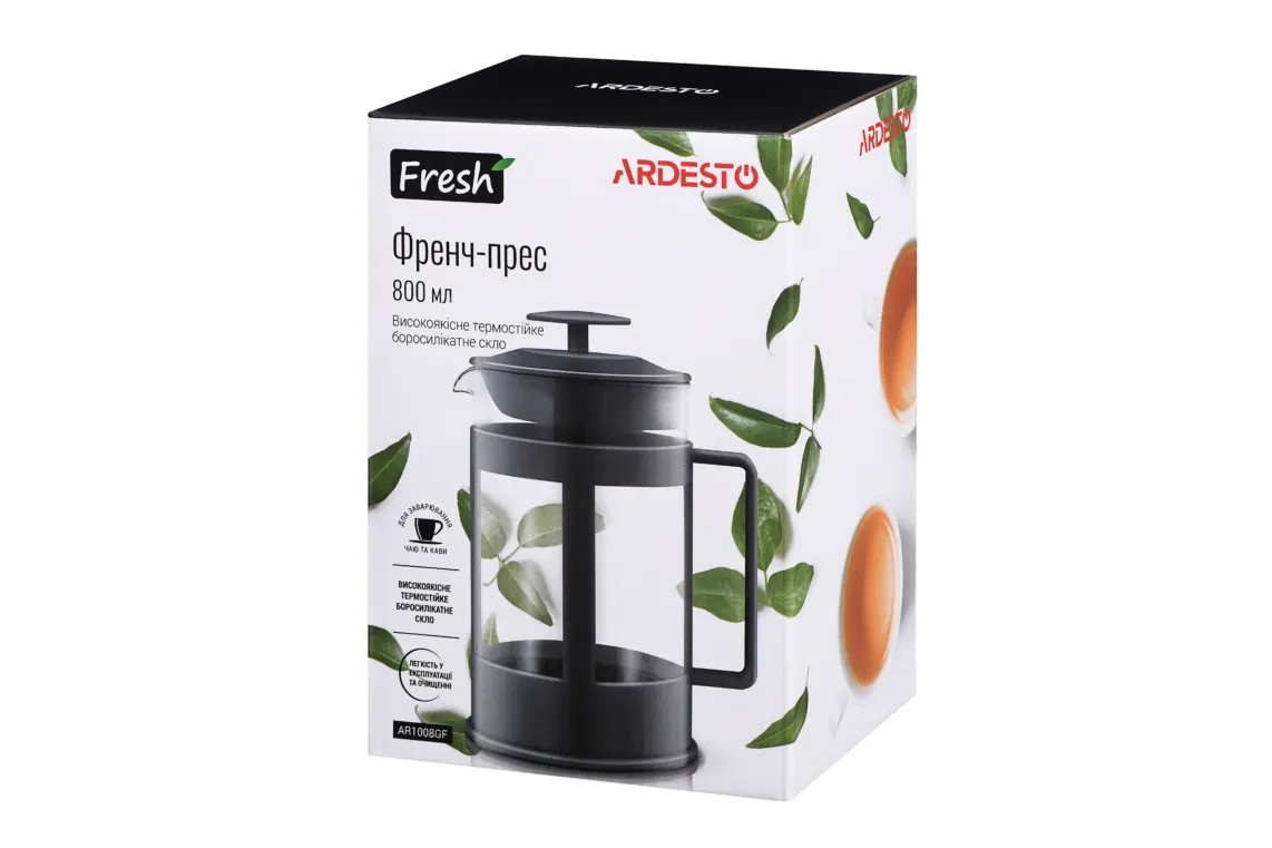 ჩაიდანი ARDESTO French press Fresh, 800 ml, grey, plastic, glass
