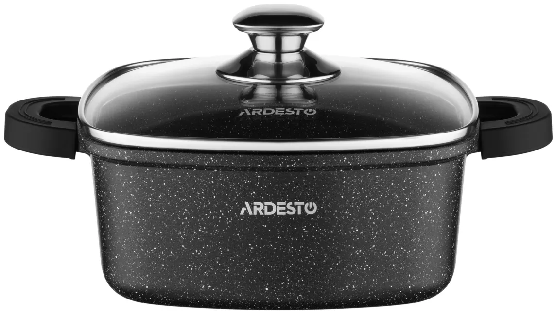 Casserole with glass lid ARDESTO Gemini, 2.3l, aluminum, square, black