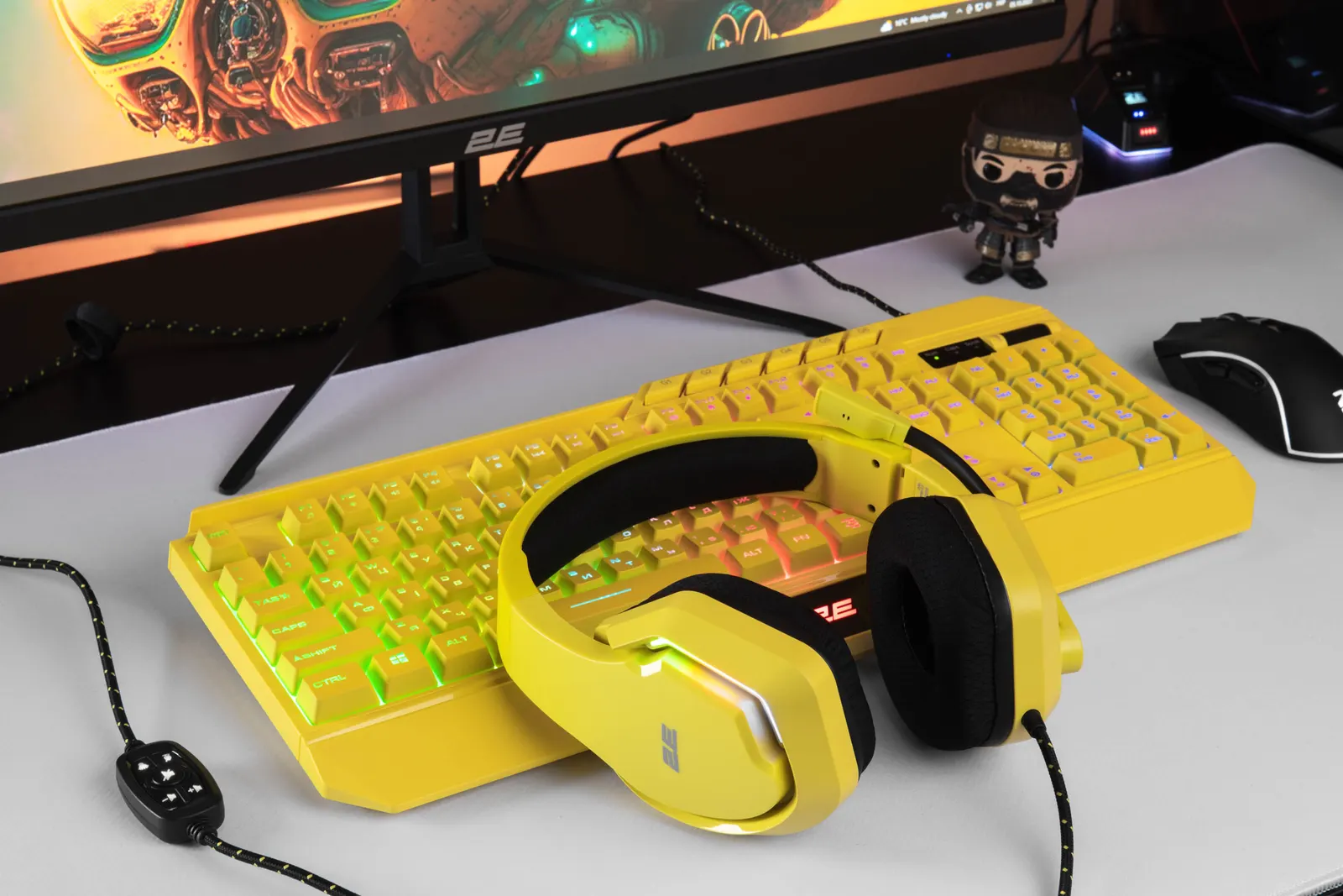 კლავიატურა 2E GAMING Membrane keyboard KG315 110key, USB-A, EN/UA, RGB, yellow