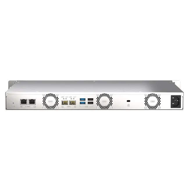 4-bay 1U short-depth 12" NAS, Marvell Octeon TX2 CN9130 / CN9131 64-bit quad-core 2.2 GHz, 4GB DDR4 SODIMM RAM (1 slot, up to 32GB), 4 x 2.5"/3.5"