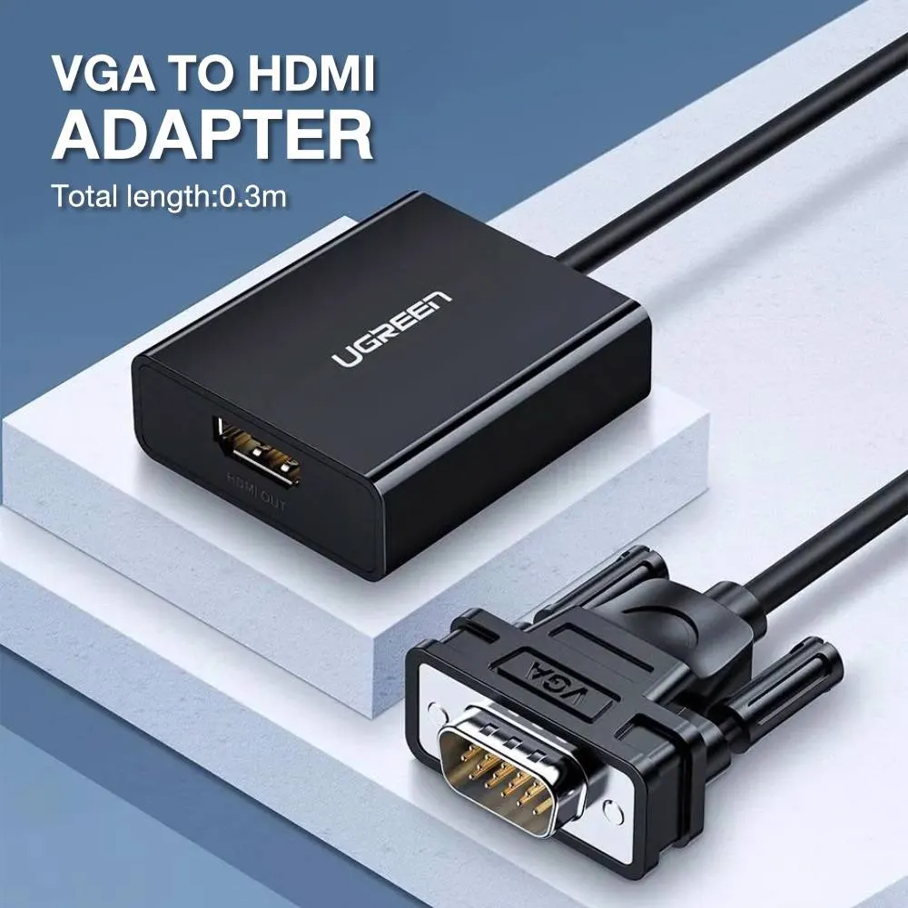 ადაპტერი UGREEN CM513 (50945), VGA To HDMI Adapter With 3.5mm And Type-C, 0.15cm, Black