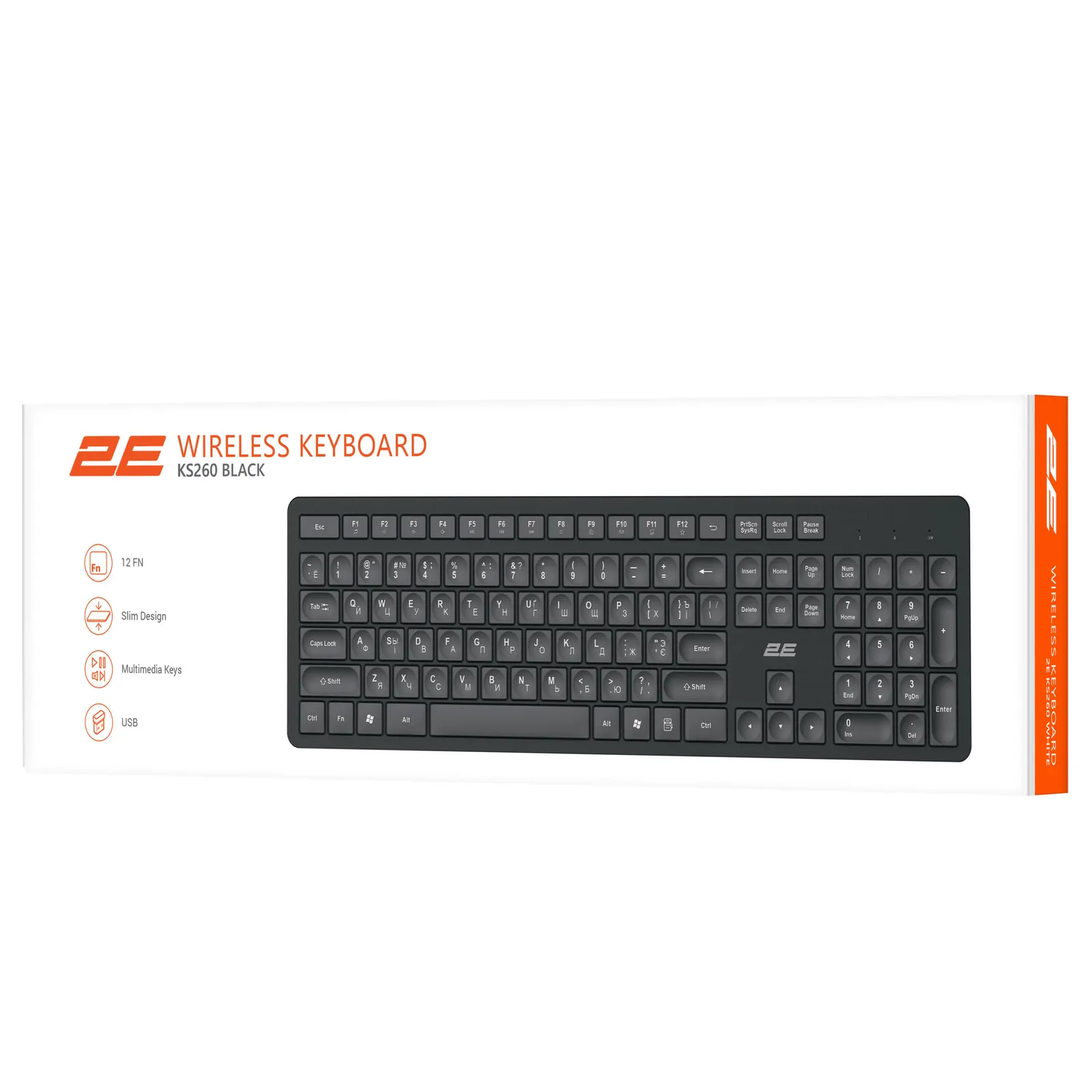 კლავიატურა 2E Keyboard membrane KS260 106key, WL, EN/UK/RU, black