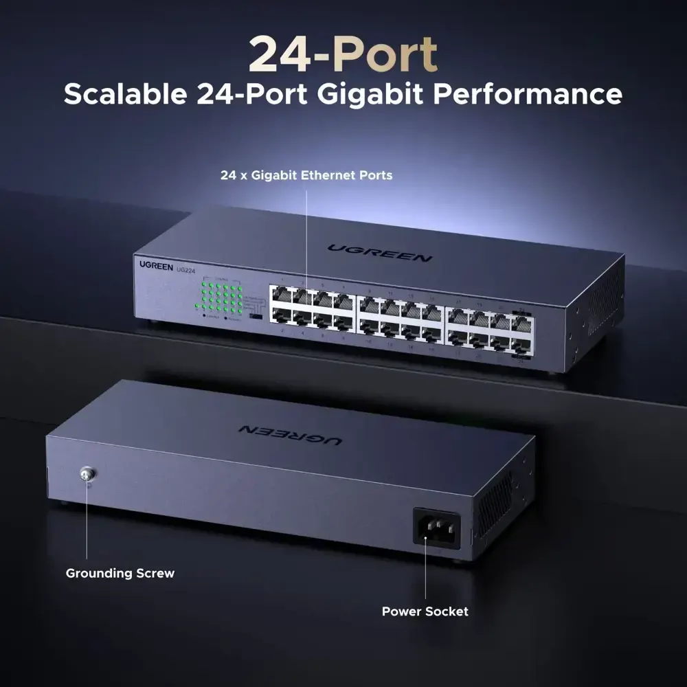 სვიჩი UGREEN CM740 (35374EU), 24-Port Gigabit, Switch, Grey