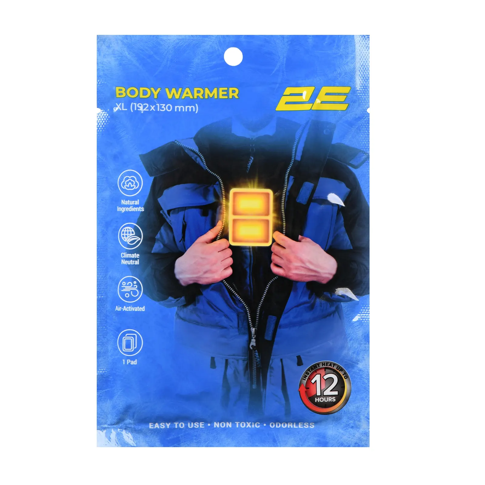 სათბობი 2E Chemical body warmer size XL (192x130mm), adhesive, up to 12 hours - 20 pcs