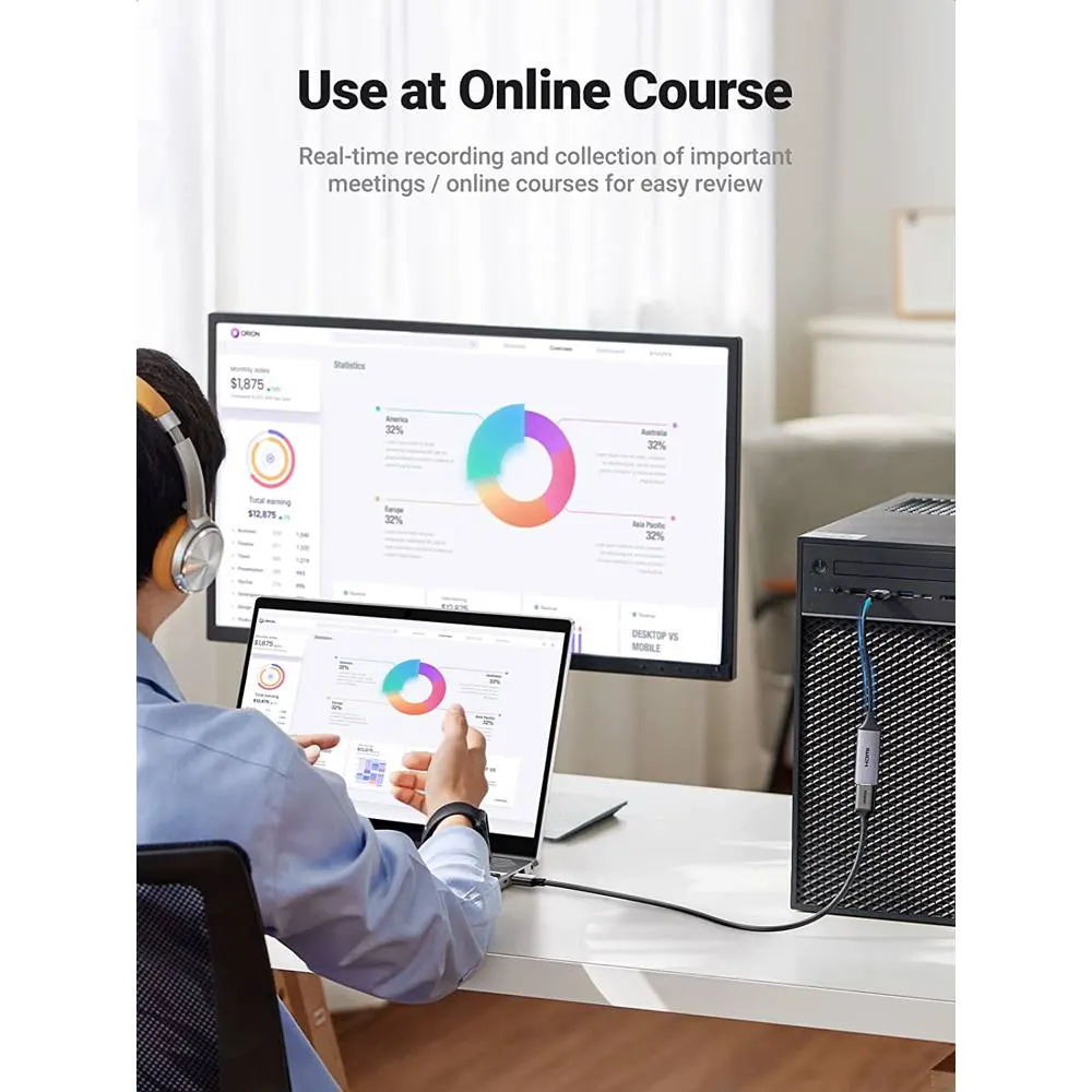 Video Capture Card UGREEN CM489 (40189), 4K HDMI to USB/Type-c, HDMI Video Grabber Box for Live Stream, Silver