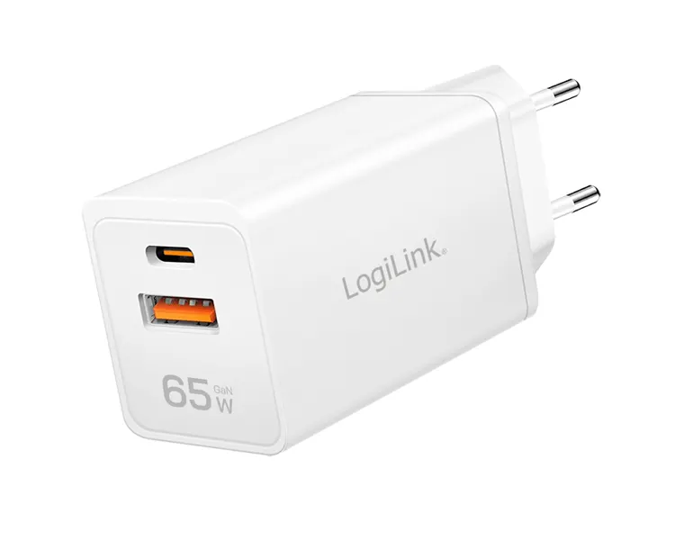დამტენი Logilink PA0371 1xUSB-C (PD) & 1xUSB-A (QC) GaN Fast Charger 65W White