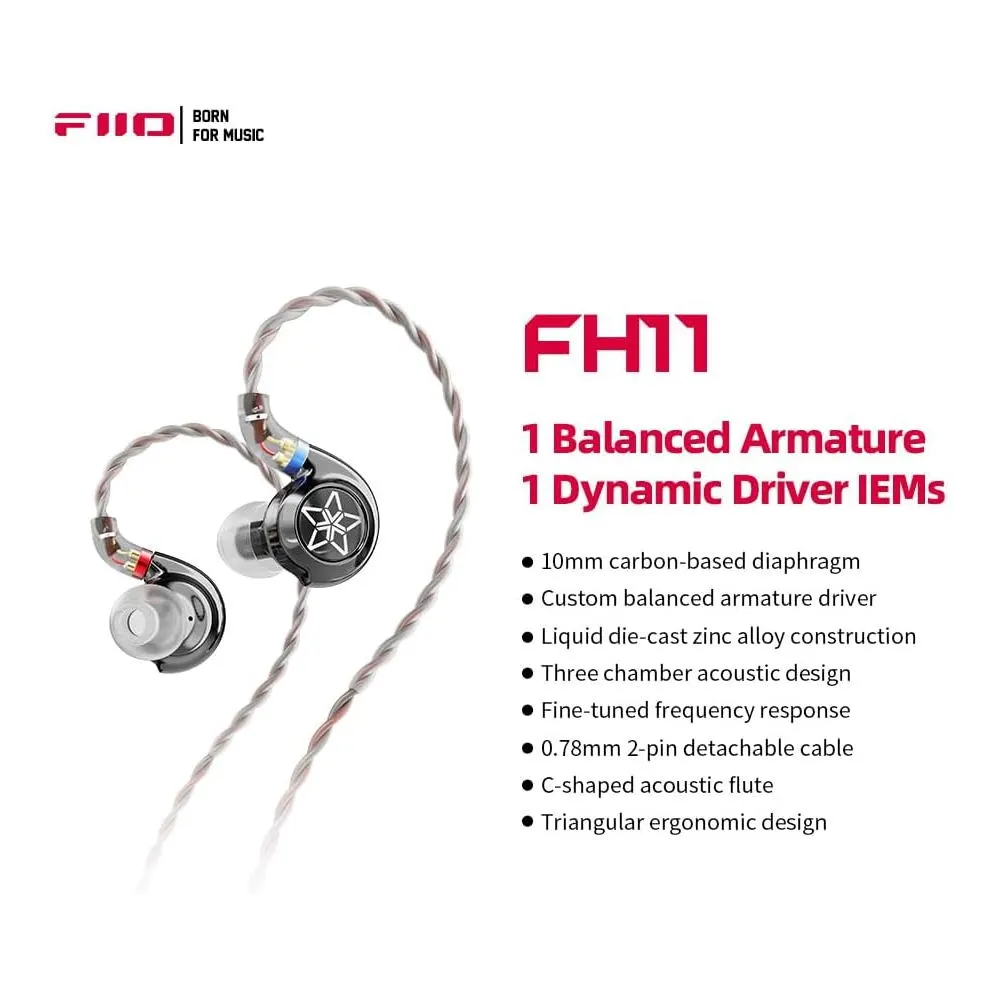 FiiO FH11 1BA+1dynamic driver Headphones Wired 3.5mm Black