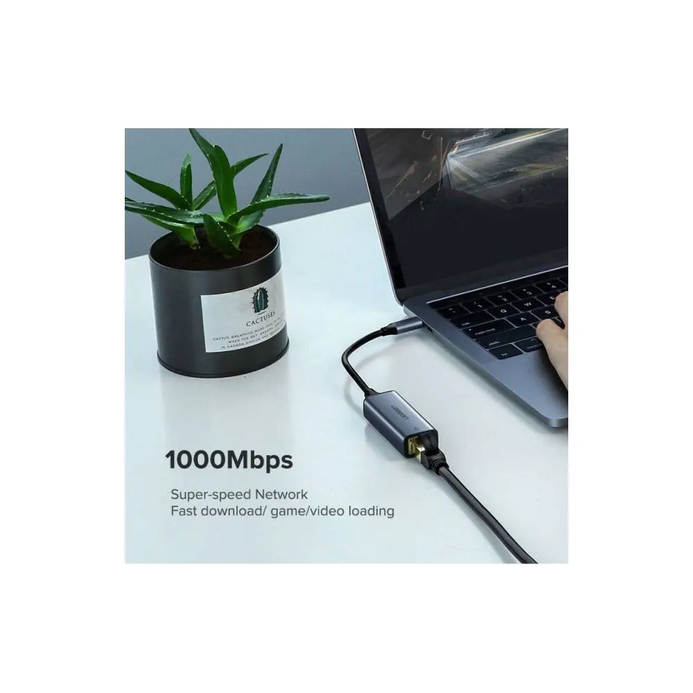 LAN ადაპტერი UGREEN CM199 (50737), USB Type-C to 10/100/1000M Ethernet Adapter, Space Gray