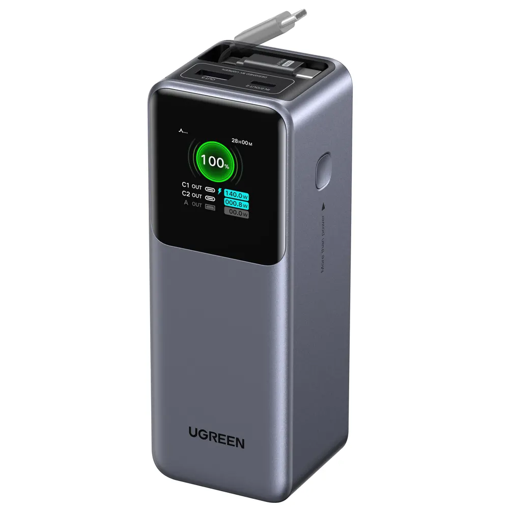 პორტატული დამტენი UGREEN PB726 (55987B) Nexode, 20000mAh, USB, Type-C, Power Bank With Retractable Type-C Cable, Grey