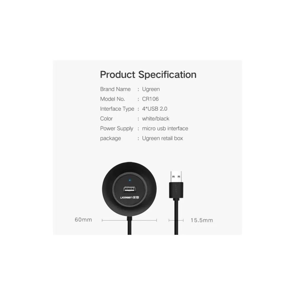 USB hub UGREEN CR106 (20277), 4xUSB 2.0, Black