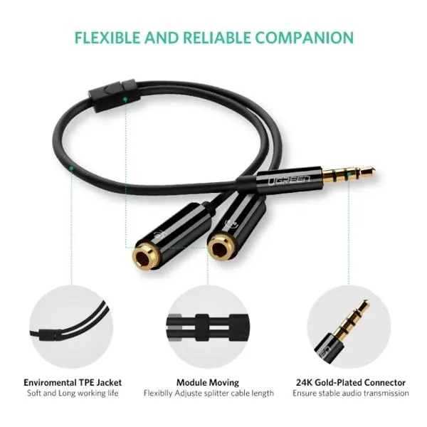 AV141 UGREEN (30620) 3.5mm male to 2 Female Audio Cable ABS Case (Black)
