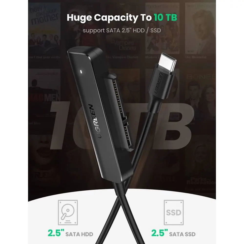 Type-C ადაპტერი UGREEN CM321 (70610), Type-C 3.0 to 2.5-Inch SATA Converter, 50cm, Black