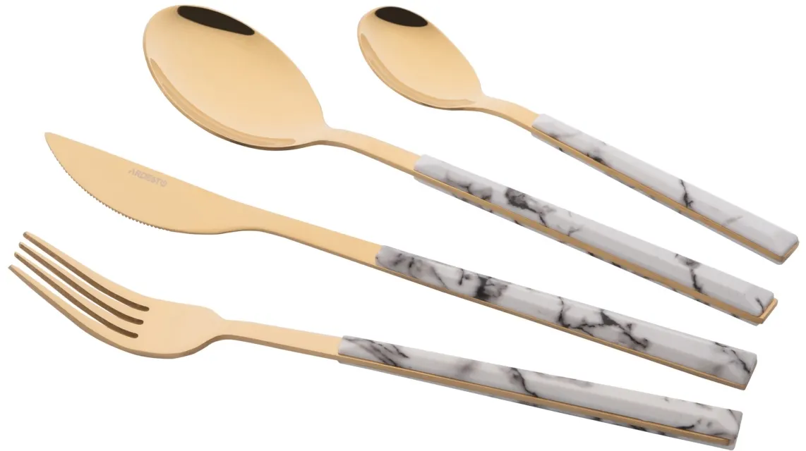 Ardesto Cutlery set Gemini Marmo, 16pcs, stainless steel, plastic, golden-white