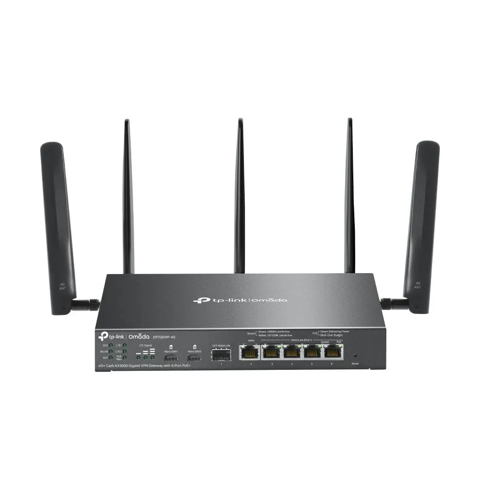 VPN როუტერი TP-Link, ER706WP-4G, Router, Omada 4G+ Cat6 AX3000 Gigabit VPN Gateway with 4-Port PoE+