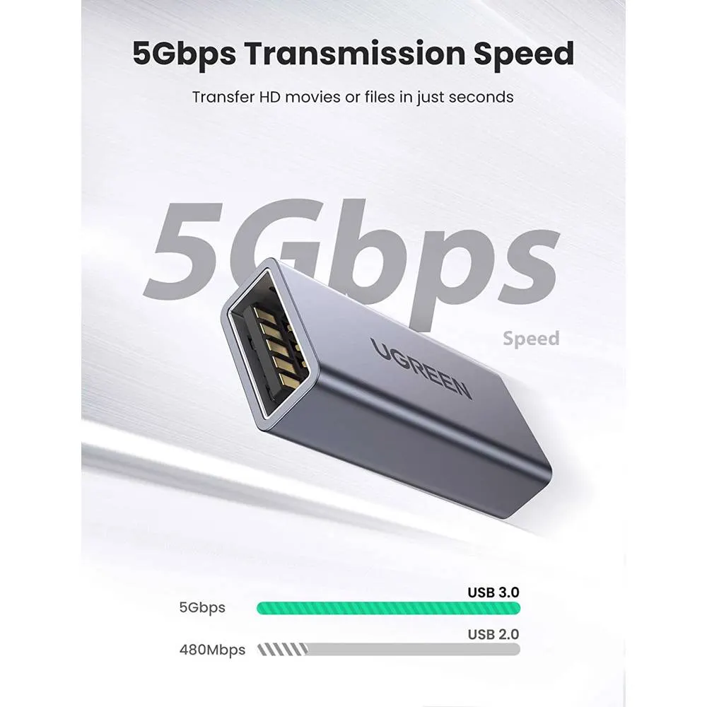 USB ადაპტერი UGREEN US381 (20119) USB 3.0 Type A Female to Female Adapter, Gray