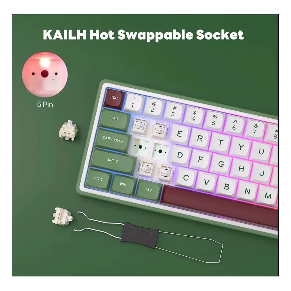 კლავიატურა Royal Kludge RK R65 RGB Mechanical Keyboard, Chartreuse switch, Hot Swappable, Type-C wired, Green sand