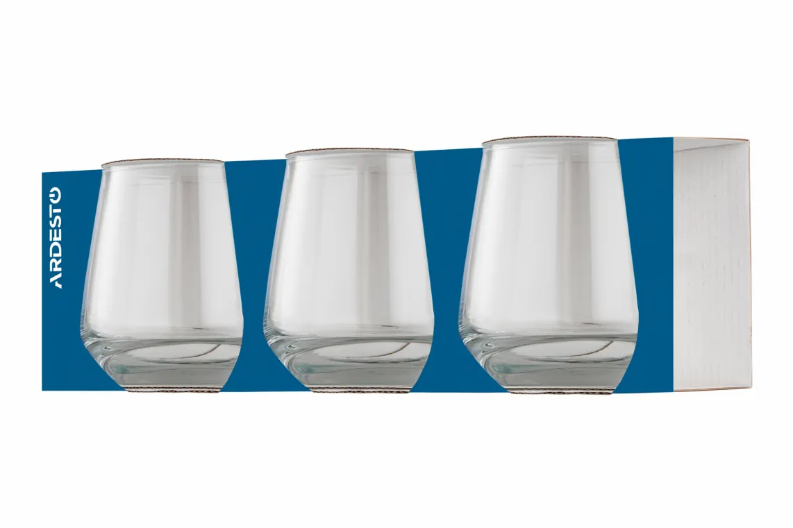 Ardesto Low Glass set Gloria Shine, 345ml, 3pcs, glass, transparent