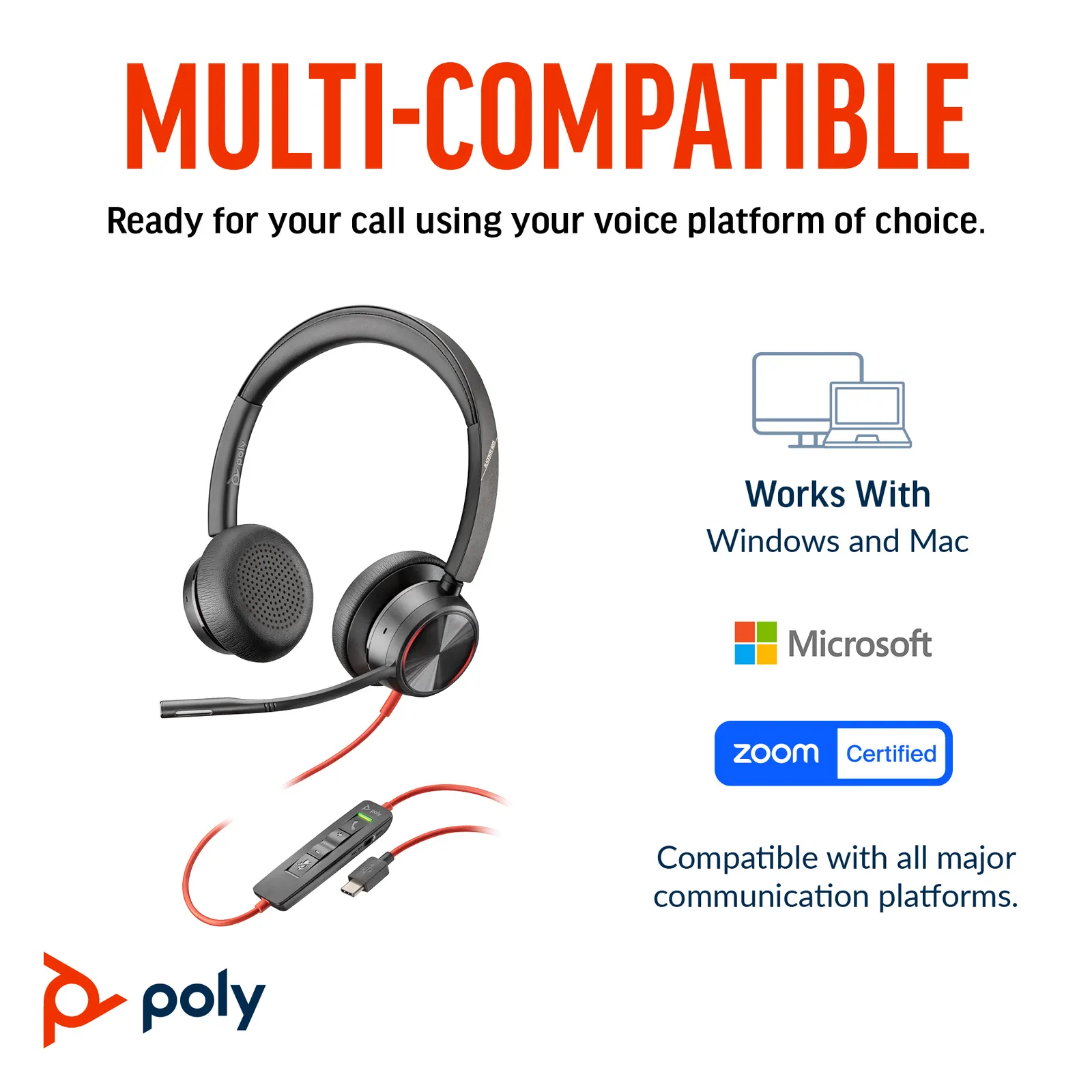 Poly BlackWire 8225 Wired On-ear Black