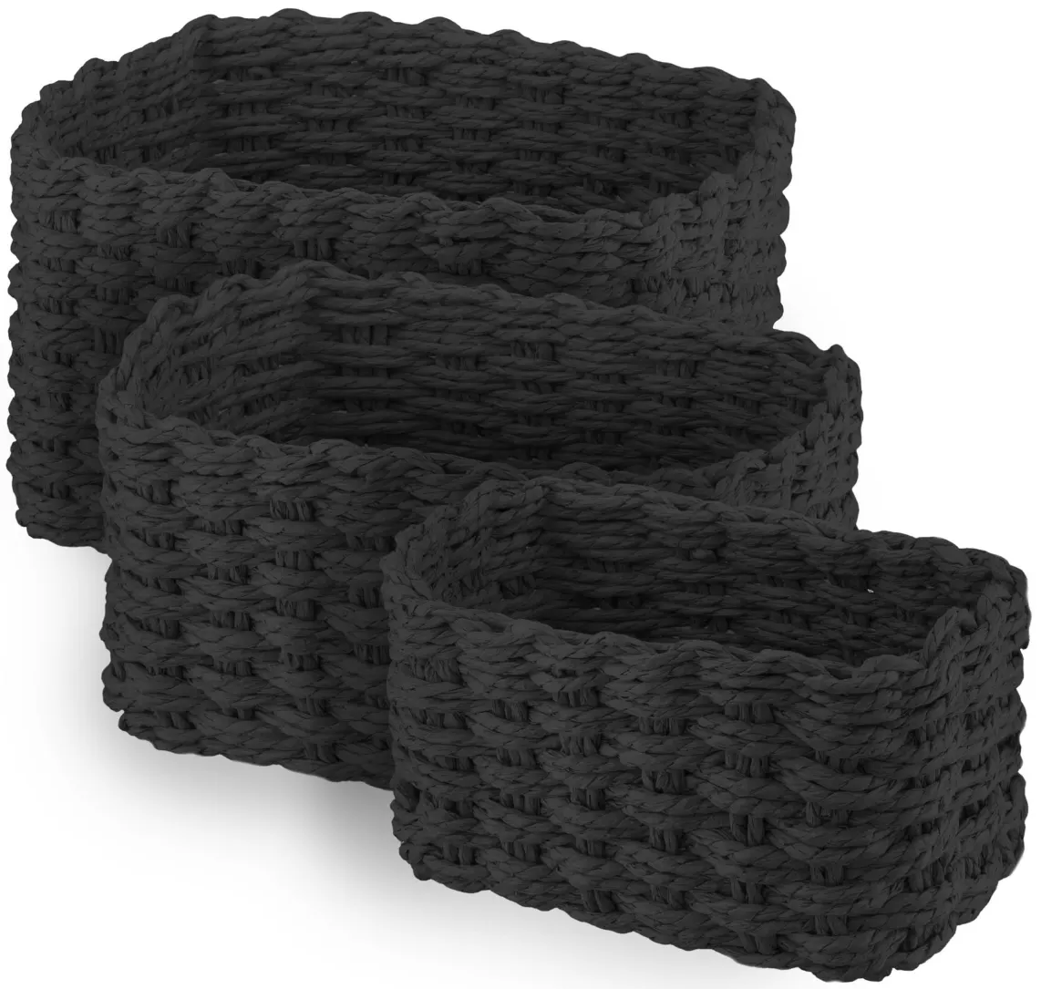 შესანახი კალათა ARDESTO Set of wicker storage baskets Prestigio (3.3/2.2/1.4l), 3 items, paper twine, black