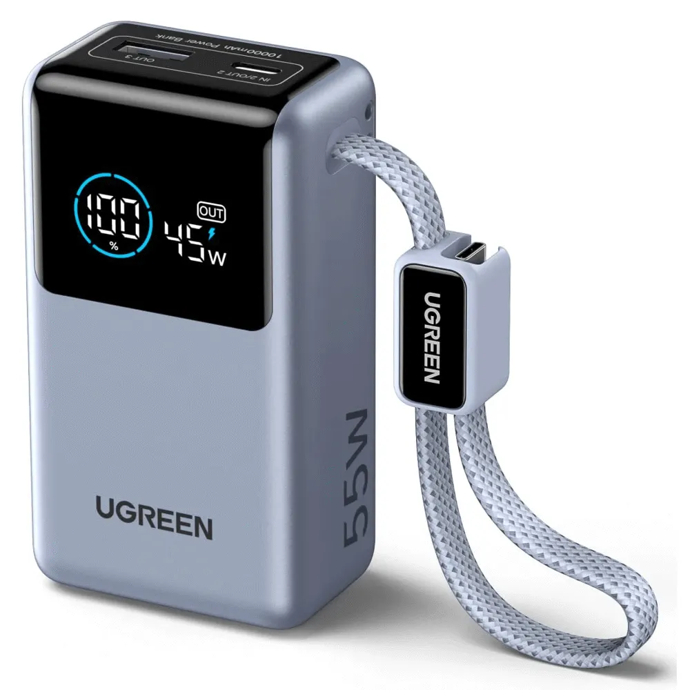 პორტატული დამტენი UGREEN PB727 (75701B) Nexode Pro, 10000mAh, Type-C, USB, Power Bank With Built-in Type-C Cable, Space Gray