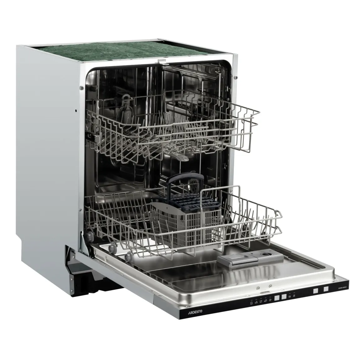 ჭურჭლის სარეცხი მანქანა Dishwasher ARDESTO built-in, 12 place settings, A++, 60 cm, button control, LED display, floor beam indicator, 5 programs, grey