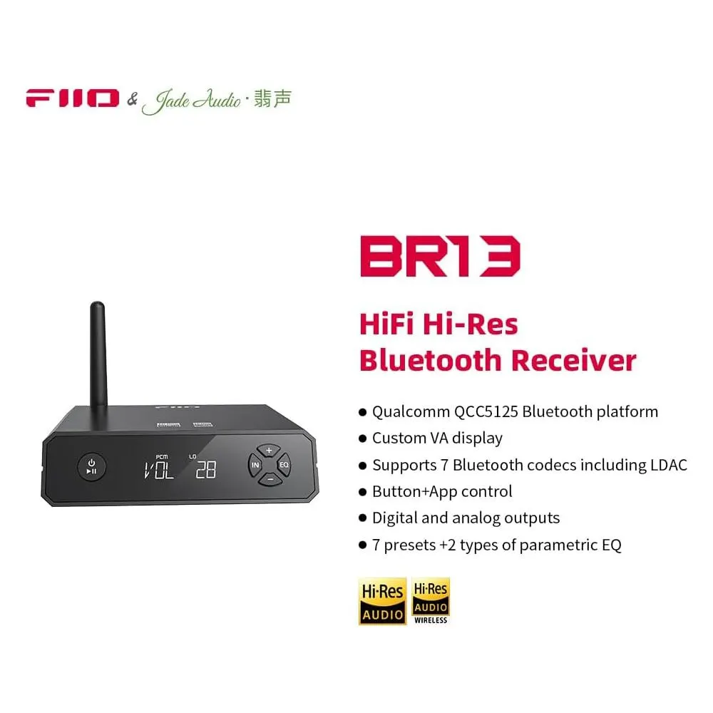 DAC მიმღები FiiO BR13 Type-C, Optical, Coaxial, RCA, Hi-Res Bluetooth DAC Audio Transceiver Black