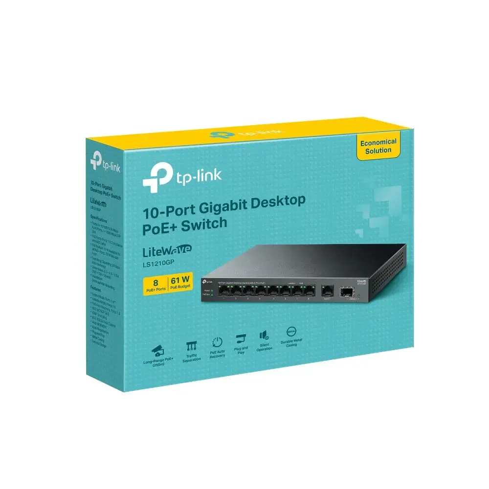 PoE სვიჩი TP-Link, LS1210GP, 9-Port Gigabit Desktop Switch with 8-Port PoE+