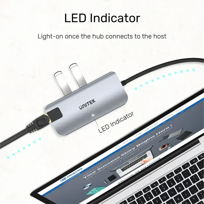 D1028A, UNITEK, 5-In-1 USB3.1 10Gbps Multi-Port Hub (2-Port USB-A 10Gbps + HDMI 4K60Hz + RJ45 + PD 100W), Space Grey
