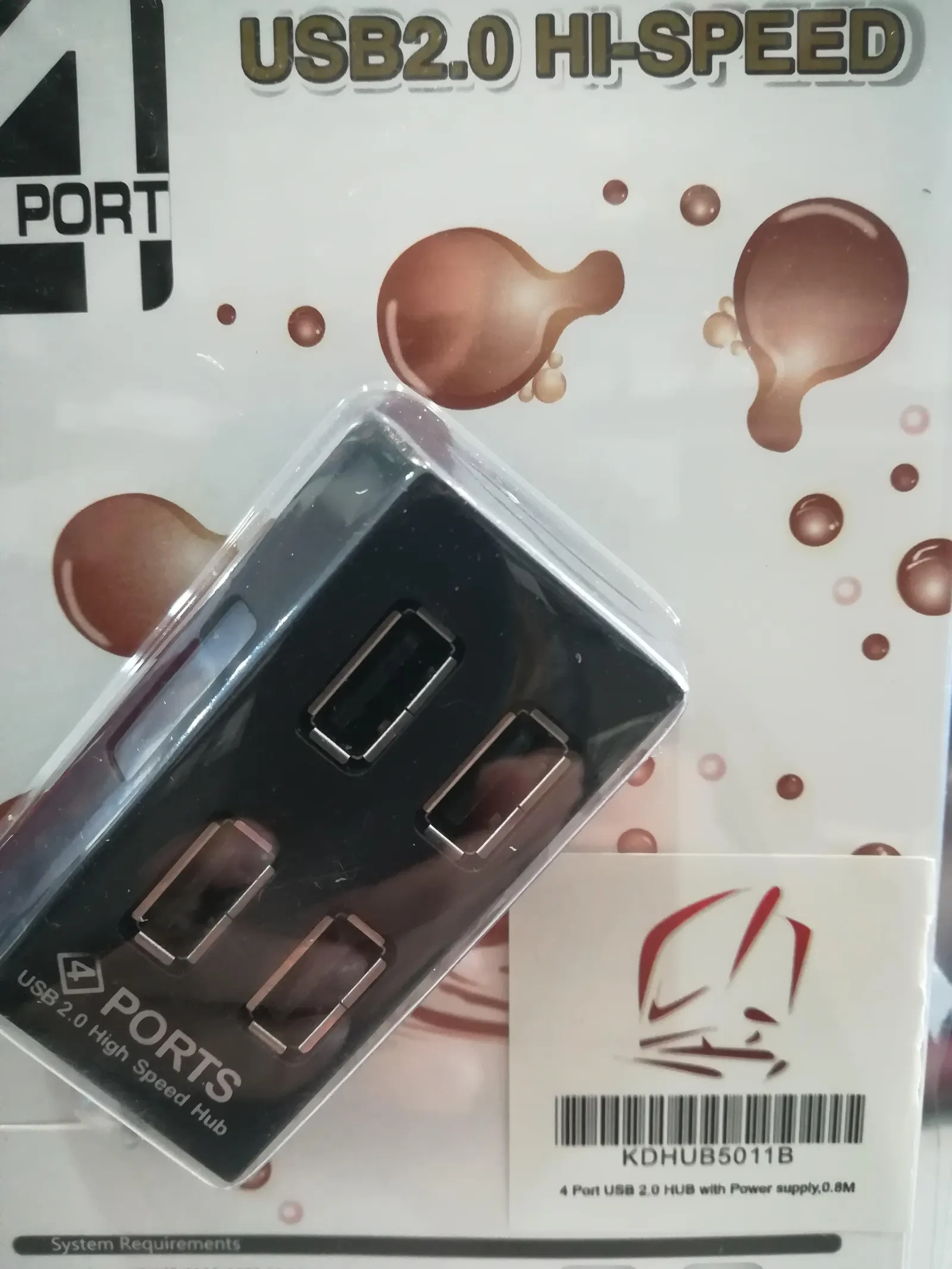 KDHUB5011B- Kingda, 4 port USB 2.0 HUB with power supply,0.8m
