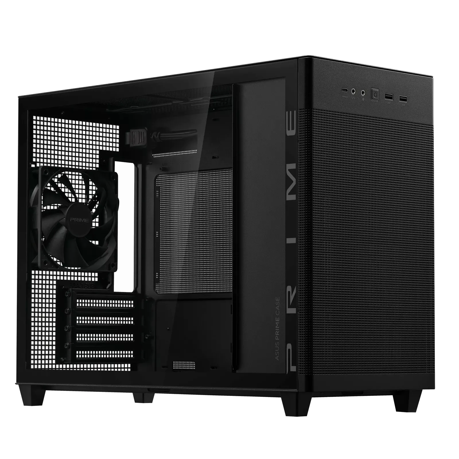 ქეისი ASUS Prime AP201 TG – Mini Tower | mATX/Mini-ITX | TG | 1×120mm Rear Fan | Mesh Panels | GPU 338mm | CPU Cooler 170mm | Top Radiator up to 360mm | Black