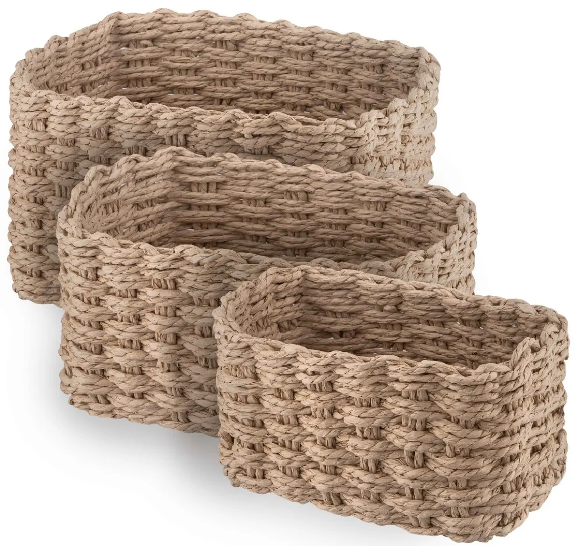შესანახი კალათა ARDESTO Set of wicker storage baskets Prestigio (3.3/2.2/1.4l), 3 items, paper twine, beige