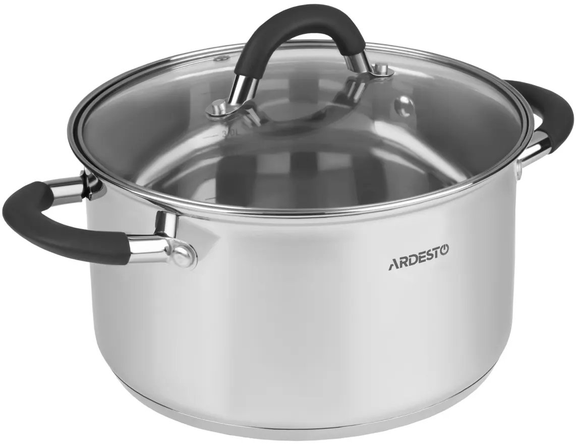 ქვაბი Casserole Ardesto Gemini, glass lid, 4.7 l, gray handles with silicone