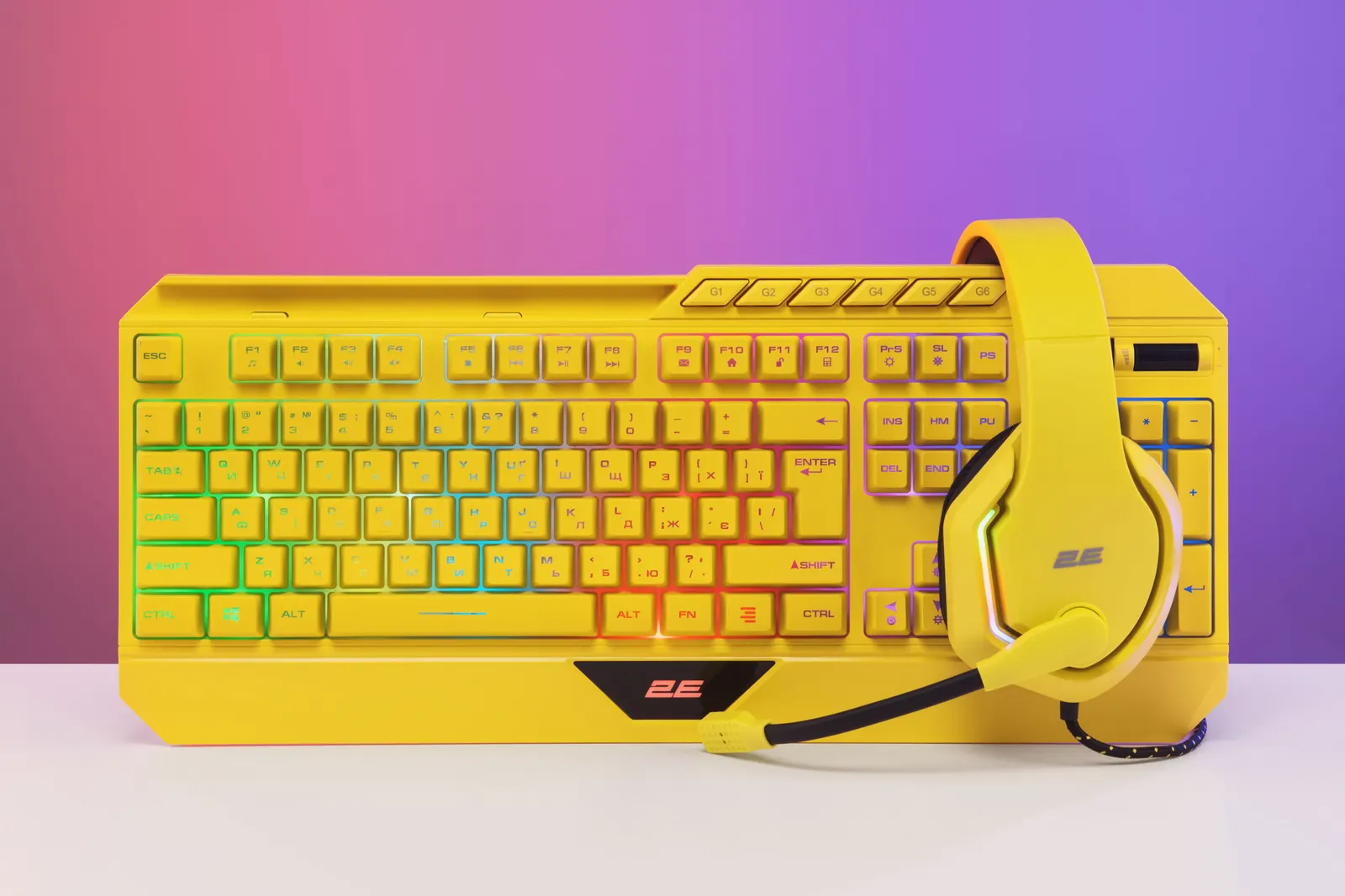 კლავიატურა 2E GAMING Membrane keyboard KG315 110key, USB-A, EN/UA, RGB, yellow