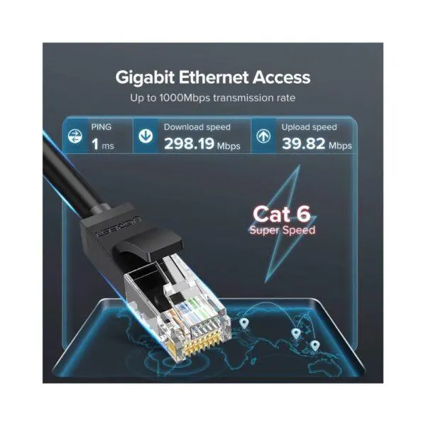 პაჩკორდი NW102 UGREEN (20164) Cat 6 UTP Lan Cable 10m (Black)