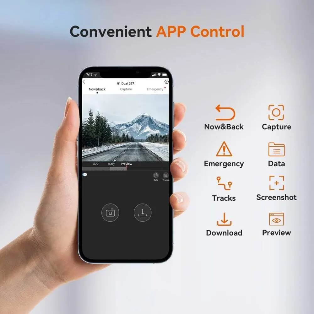 მანქანის ვიდეო რეგისტრატორი DDPAI N1 Dual 1296P FHD Dash Cam 135°, WIFI Front and Rear Cam, Car Video Recorder, Black