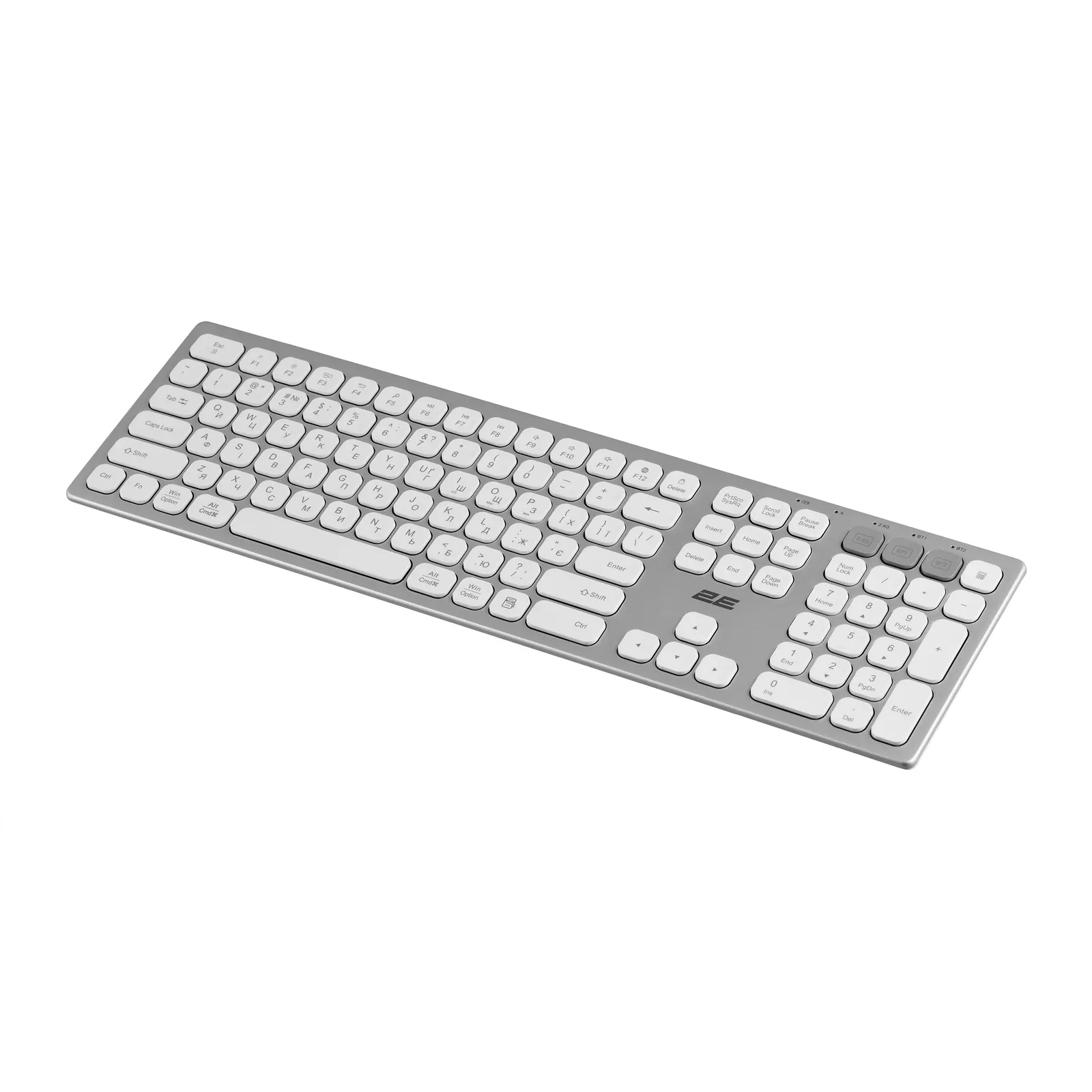 კლავიატურა 2E Keyboard membrane KS270 109key, WL/BT, EN/UK, silver-white