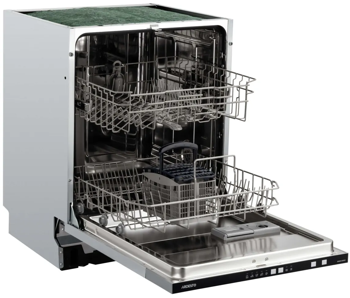 ჭურჭლის სარეცხი მანქანა Dishwasher ARDESTO built-in, 12 place settings, A++, 60 cm, button control, LED display, floor beam indicator, 5 programs, grey