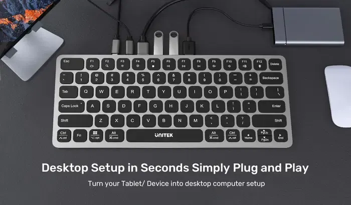 კლავიატურა UNITEK, D1092A, 9-in-1 USB-C Keyboard Hub, Grey