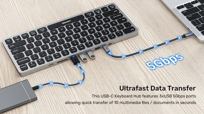 კლავიატურა UNITEK, D1092A, 9-in-1 USB-C Keyboard Hub, Grey