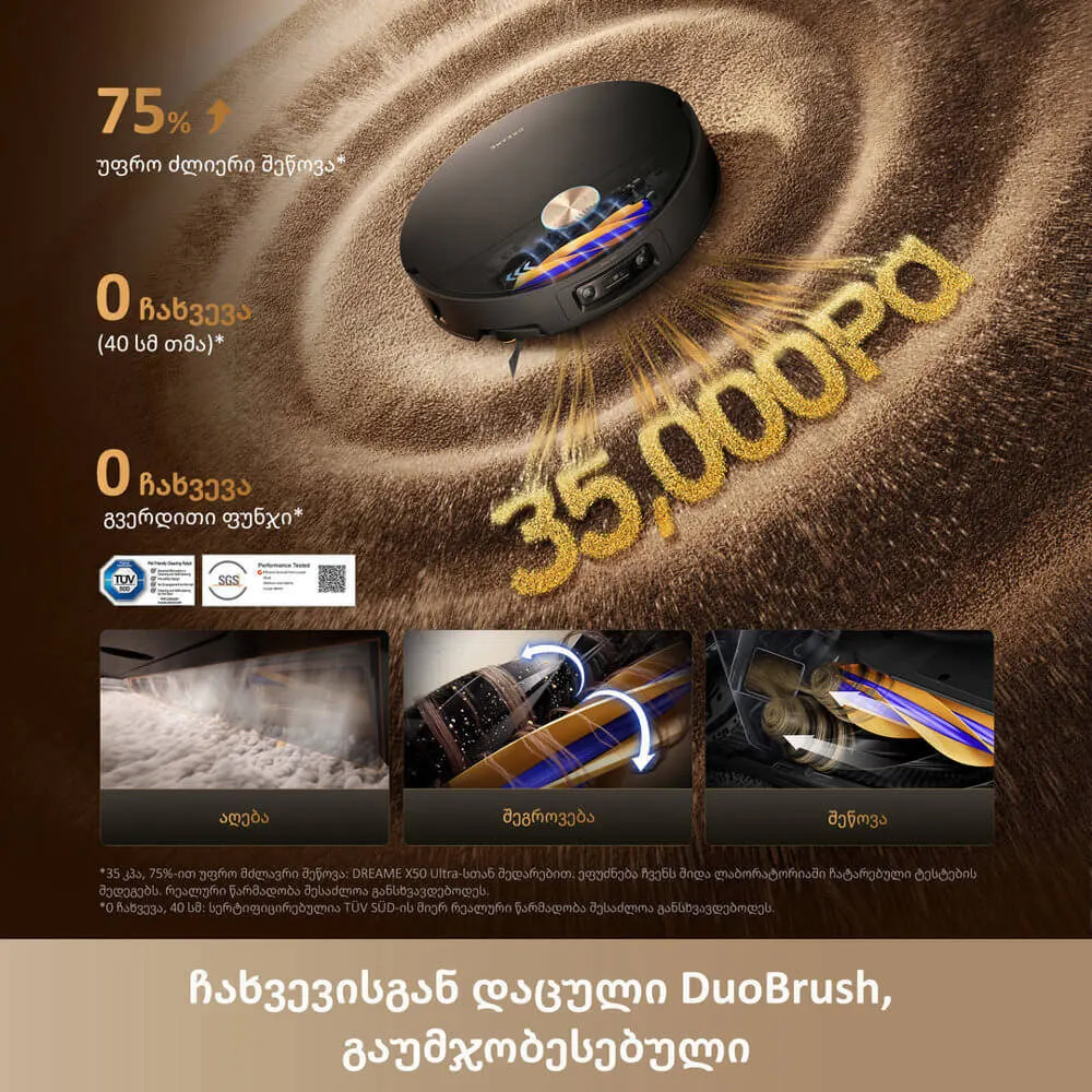 რობოტი მტვერსასრუტი მშრალი და სველი წმენდით Dreame RLX87DE X60 Ultra, 35000Pa, LiDAR, Robot Vacuum Cleaner, Black