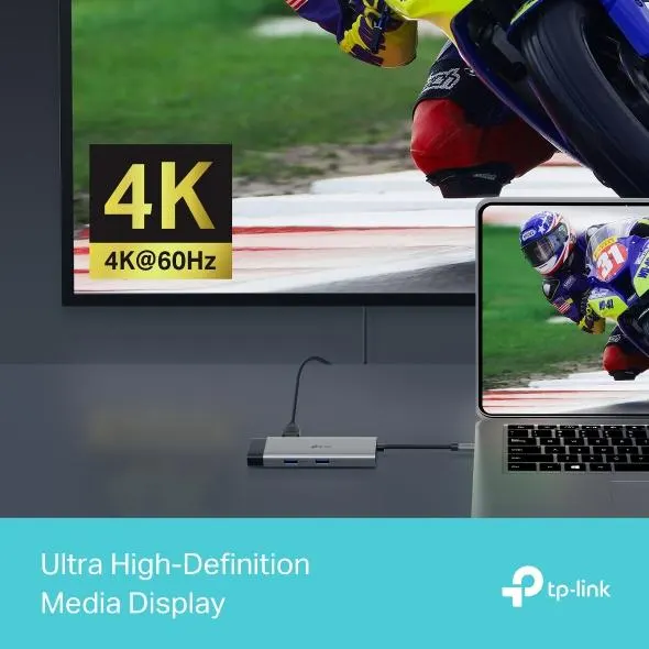 UH6120C, TPLINK, Type C Adapter, USB Type-C 6-Port Hub, K@60Hz HDMI, 1 Gbps ethernet, 100W PD, 1×USB-C Data Ports, 2× USB-A