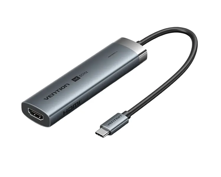 დოქ სადგური Vention TGNHB 6-in-1 USB-C 4K/60Hz Docking Station 5Gbps 100W PD 0.15m Gray Aluminum