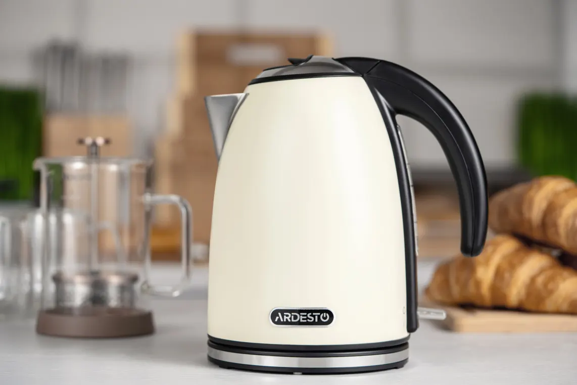 ელექტრო ჩაიდანი Ardesto Electric kettle EKL-F340BG, 1,7L, metal, gloss, STRIX, beige