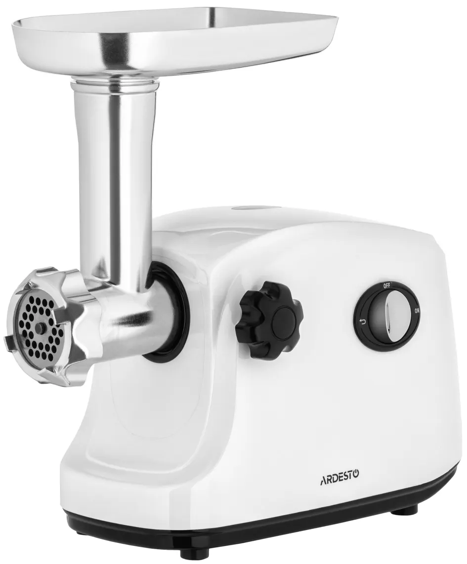 ARDESTO Meat grinder , 1600W, 1.6kg/min, 3 cutting plates, sausages nozzle, plastik, white