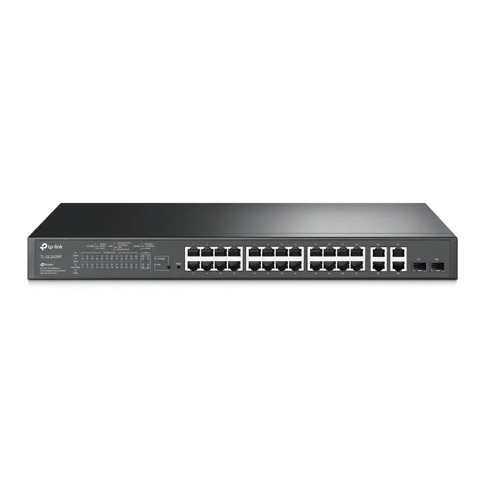 TP-Link, TL-SL2428P, JetStream 24-Port 10/100Mbps + 4-Port Gigabit Smart Switch with 24-Port PoE+