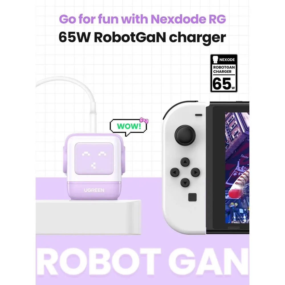 მობილურის დამტენი UGREEN CD361 (35291) Nexode Uno RobotGaN, 65W, USB, USB Type-C, Purple