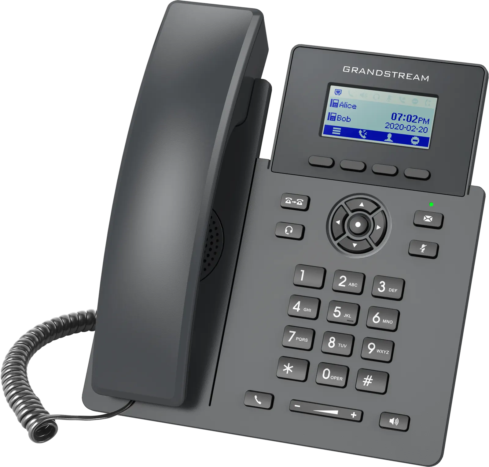 Grandstream GRP2601W, Essential P Phone, 2 SIP accounts, 2 lines, 2x Ethernet 10/100 no PoE, Wi-Fi, 132x48 (2.41") LCD, 5V/0.6A PSU